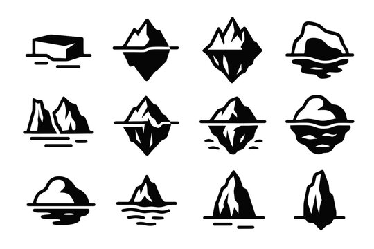 Iceberg glacier vector far block arctic collection icon rounded sea floating