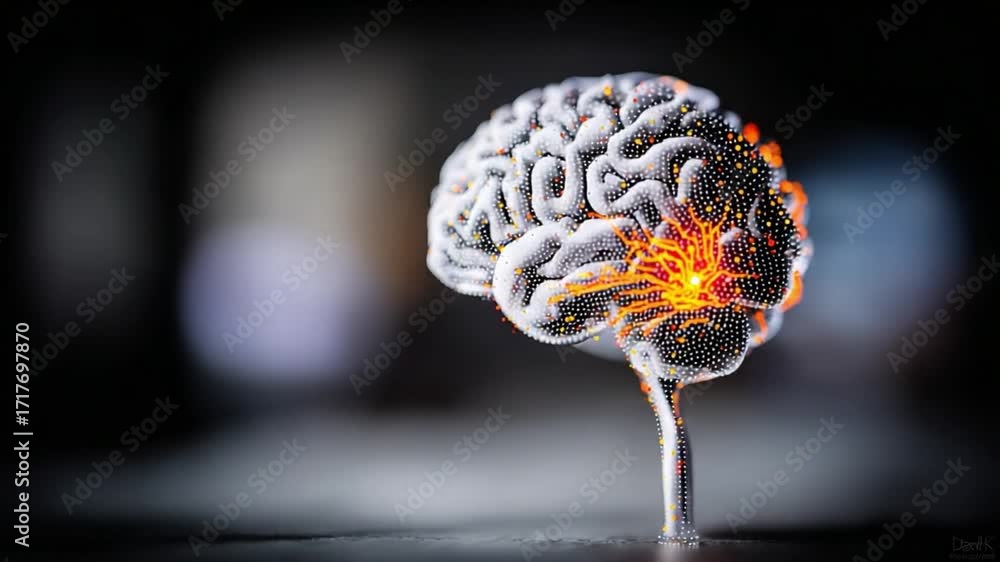 Poster illuminated brain: a vivid, close-up view of a brain, its intricate structure highlighted by glowing