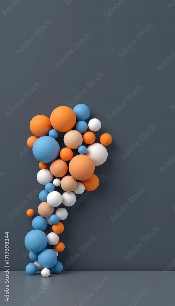 Poster a collection of spheres in varied sizes and colors cascading against a smooth gradient surface, crea