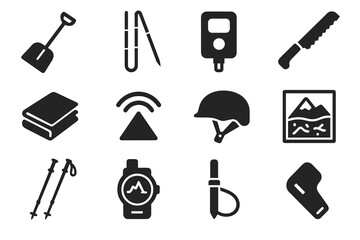 Fototapeta premium Blanket icons vector transceiver safety rescue snow avalanche snowpack icon poles ski