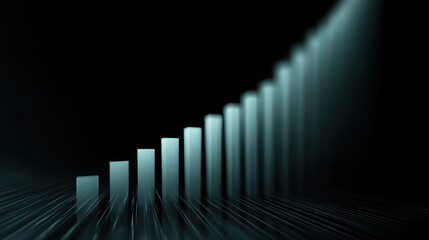 Naklejka premium Glowing bar graph climbing upward in dark background