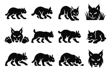 Lynx lean icon prey ready hunt predatory path breath stalking vector