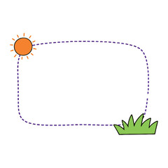 Simple Dotted Line Frame with Sunshine and Grass for Outdoor or Summer Content