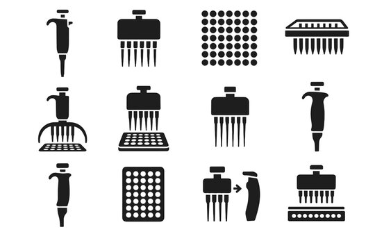 Icon channel button head multi pipette tray plate arc loading filling vector