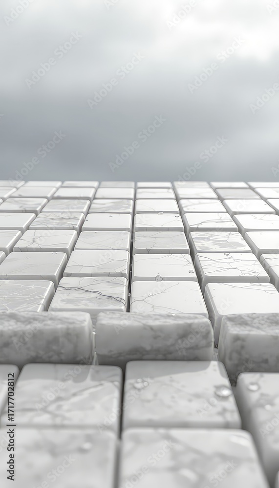 Aufkleber monochromatic array of stone cubes arranged in a grid pattern exhibiting subtle cracks and water dro