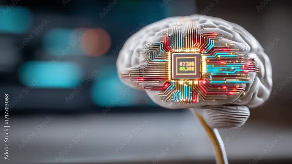 Aufkleber digital brain: a close-up shot of a digitally enhanced brain, a symbol of technological progress and