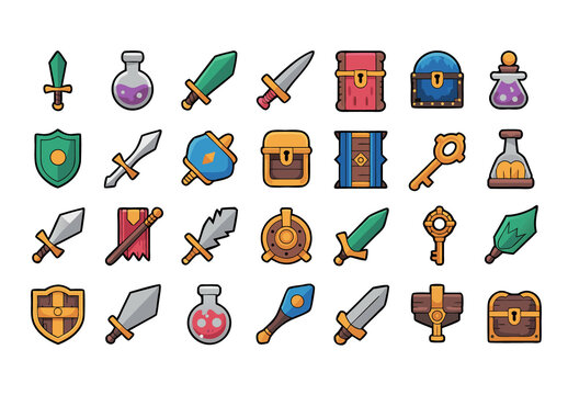 Fantasy Weapons and Items Vector Set Swords, Shields