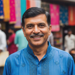 Obraz premium happy indian businessman standing confidently at office