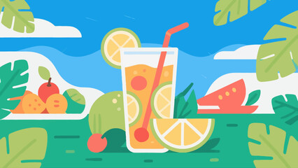 Freshly squeezed juice drinks, hand-drawn vector illustrations