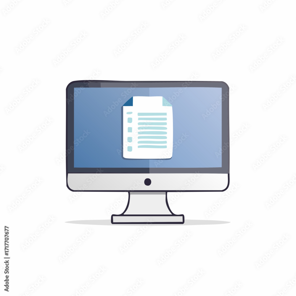 Poster desktop computer screen displays a document with text and bullet points
