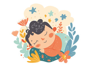 A newborn baby sleeps sweetly illustration, AI generated