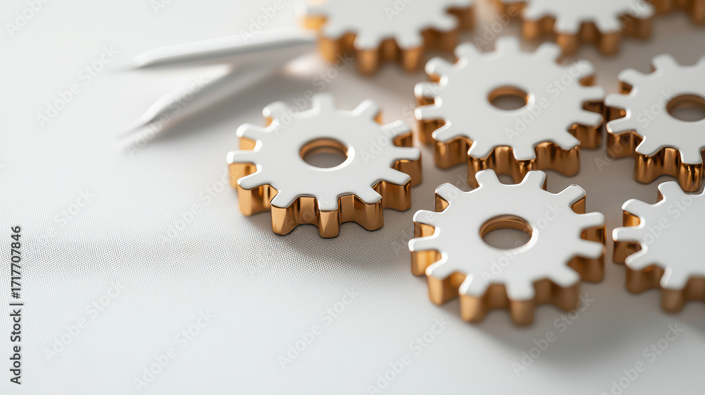 Poster high quality gears with metallic finish, arranged neatly on surface, symbolize precision and enginee