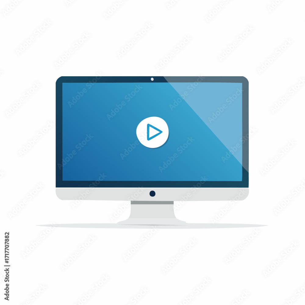 Poster flat design desktop computer screen illustration with video play button symbol