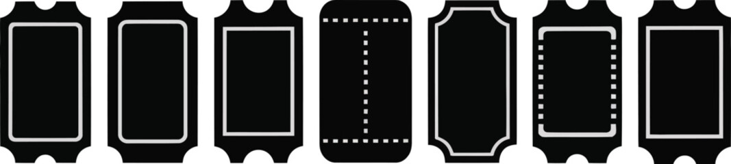 Collection of black tickets in various styles for events and promotions