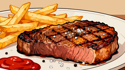 Grilled steak delicacies, hand-drawn vector illustrations