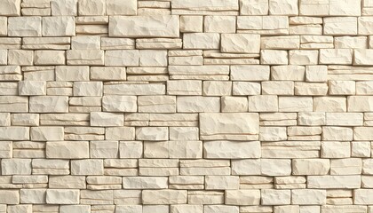 Aesthetic stone wall cladding featuring staggered beige brick pattern offering a durable architectural facade solution