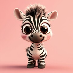 Cute Lovable Baby Zebra Character with Big Eyes and Cheerful Smile