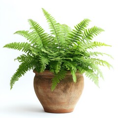 Vibrant Green Fern with Delicate Fronds in a Rustic Pot