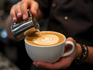 Barista pouring latte 