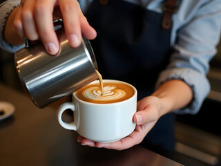 Barista pouring latte 