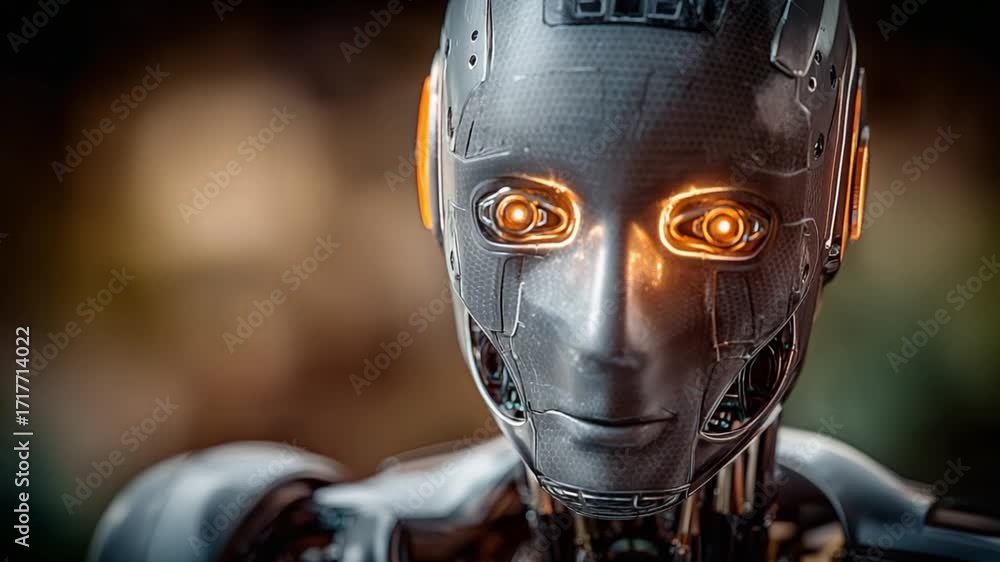 Aufkleber future gaze: a close-up of a futuristic robot with gleaming eyes and a metallic face, embodying adva