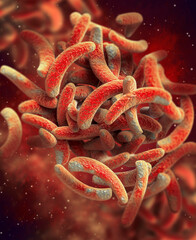 Medical background, a type of pathogenic bacteria dangerous to life and health, a colony of Escherichia coli, 3D rendering
