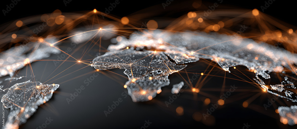 Poster global communication technology with international internet network connecting worldwide telecommuni