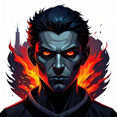 Fiery Portrait of a Man with Glowing Eyes