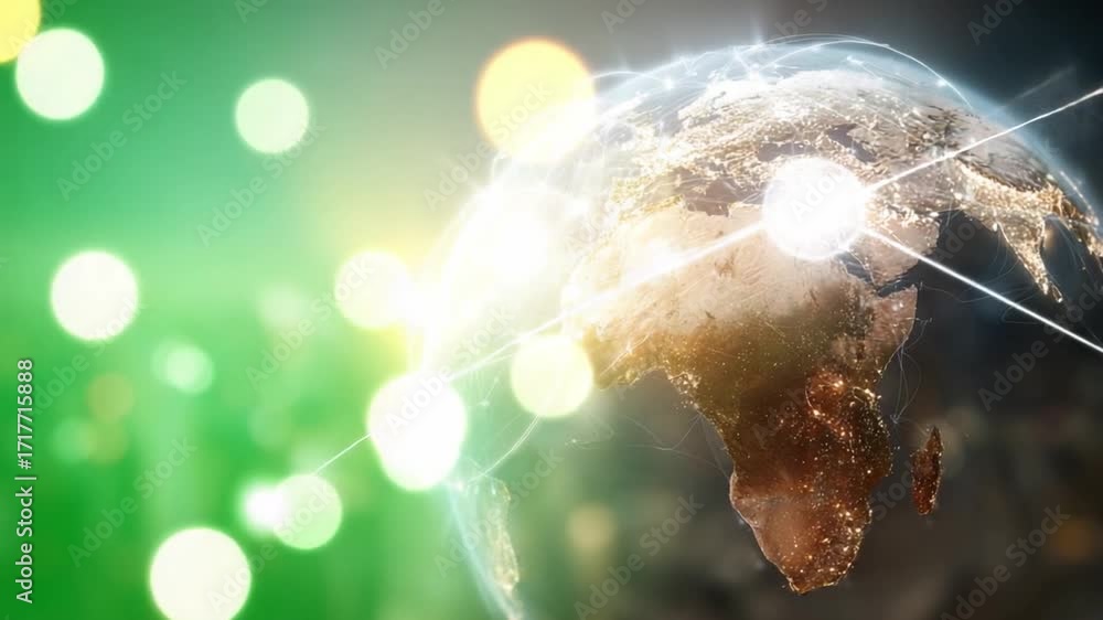 Poster global network and connections: a digitally enhanced image of earth interwoven with radiant light, s
