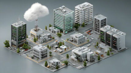 Cloud Computing Network Infrastructure: Data Center and Server Room Illustration