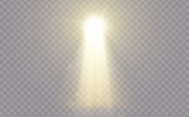 Realistic shiny illumination effect isolated on transparent background. Sparkles and explosion effect. Stars and light beams. Sun beam. Lamp light. Vector illustration