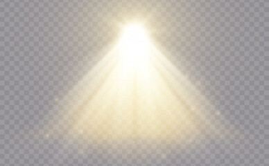 Realistic shiny illumination effect isolated on transparent background. Sparkles and explosion effect. Stars and light beams. Sun beam. Lamp light. Vector illustration