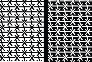 Geometric 'X' or double-X lattice seamless pattern in black and white, ideal for modern textile, branding, and abstract surface designs