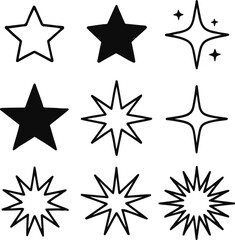 Obraz premium Set of Black and White Star and Sparkle Icons stars sparkles