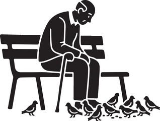 Elderly person sitting on bench with cane