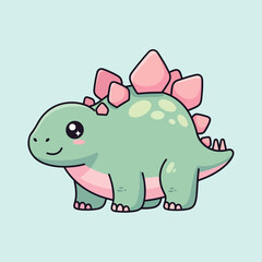Рand drawn cute green cartoon dinosaur with big eyes vector illustration isolated on white background