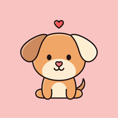 Fototapeta premium Cute baby puppy cartoon sitting calmly in soft pastel background