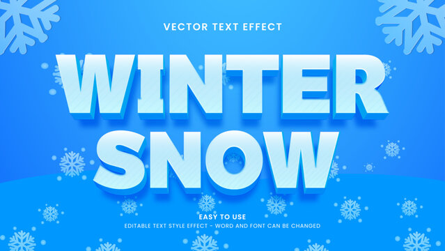 Editable text effect winter snow 3d style premium vector