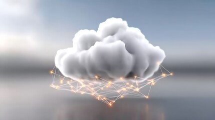 white digital cloud floating above glowing orange network connections