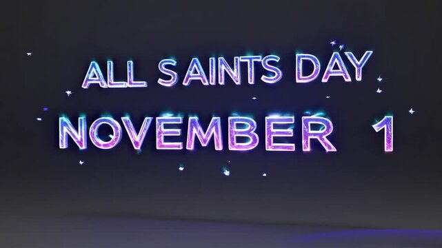 All Saints' Day Greeting: A radiant and vibrant greeting for All Saints' Day, featuring a colorful, luminous font, inviting reflection and contemplation on a dark, subdued backdrop. 