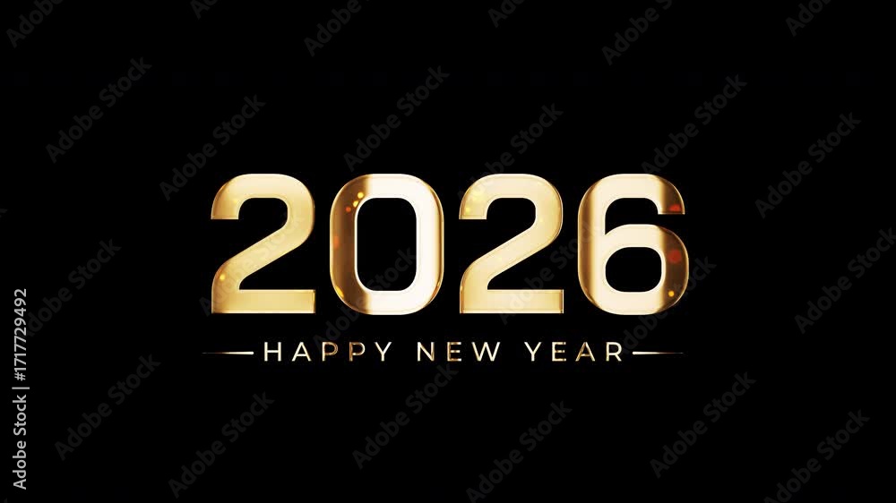 Poster 2026 happy new year golden text shine flickering light effect animation on black background.2026 hap