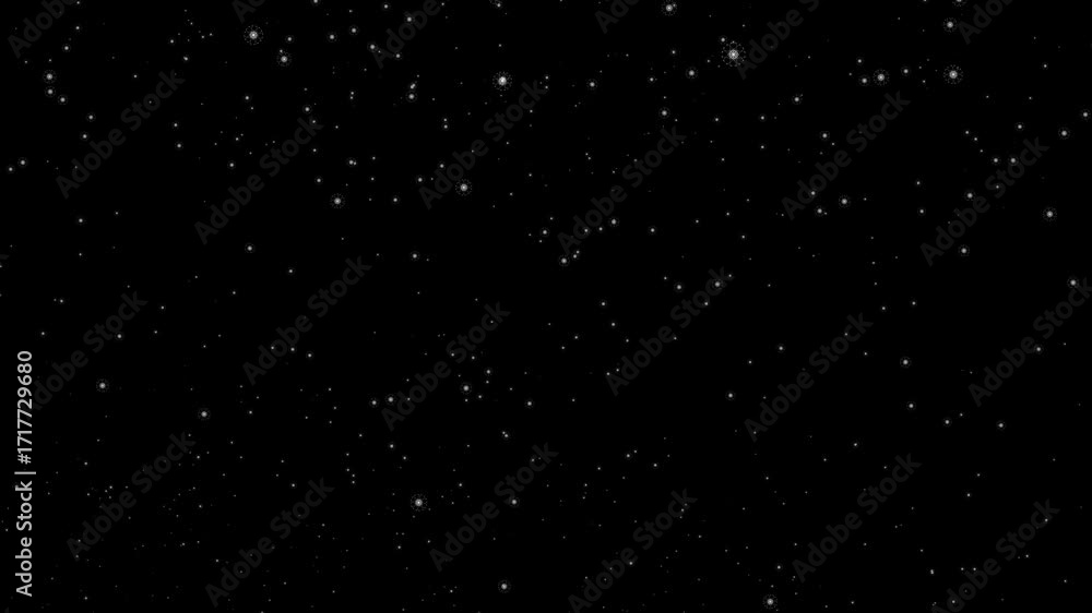 Poster beautiful loop falling moving white snowflakes particles animation on black abstract background.