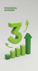 A 3D illustration showcasing a positive growth trend within an ecological economy.