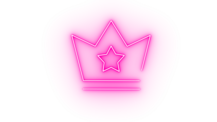 A neon pink crown with a star inside, isolated on transparent background, radiating a vibrant glow, symbolizing royalty, success, and achievement