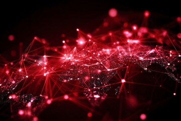 Obraz premium Futuristic digital network with interconnected glowing red nodes and lines. Abstract technology background for global connectivity and innovation.