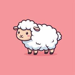 Cute Cartoon Sheep Standing On Pink Background – Adorable Farm Animal Character for Kids