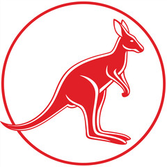 Fototapeta premium Striking Red Kangaroo Silhouette Encased in a Bold Circle Emblem, Evoking Australian Wildlife and Sporting Spirit with Clean Lines
