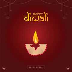Happy Diwali Wishes Illuminated Diya with Festive Typography Social media Banner Template