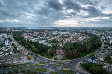 drone view of the medieval city centre of Neubrandenburg