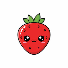 Obraz premium Cute Cartoon Strawberry Emoji With Big Eyes, Smiling Face for Kids and Food Branding